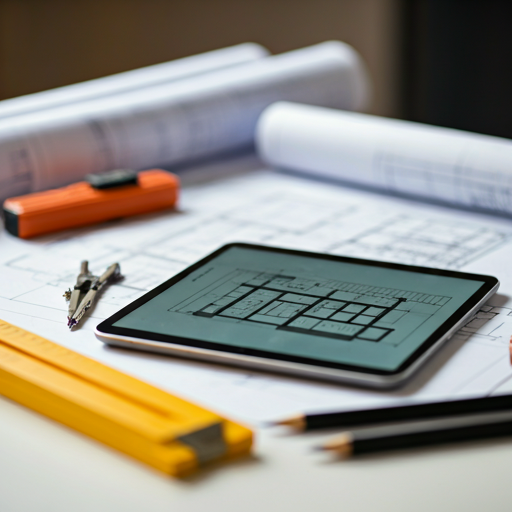 Chantier de construction avec plans architecturaux